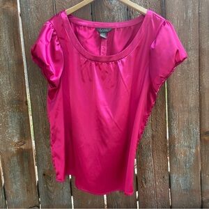 LA VITA Women’s Pink Satin Round Neck Cap Sleeve Blouse Size Large